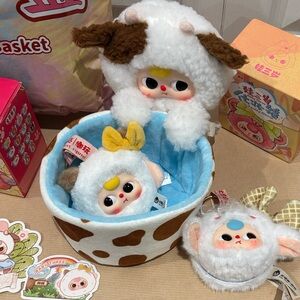 Baby Three Bundle - Cow Plush Storage Basket, Lamb Compact Mirror, Goat Charm